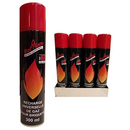Lot 12 Bouteilles Recharge Universelle de Gaz pour Briquet 300ml + 5 Embout