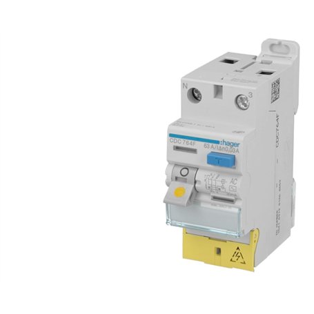 interrupteur différentiel hager - 40a - 30 ma - 2 pôles - type ac - vis / vis - bd
