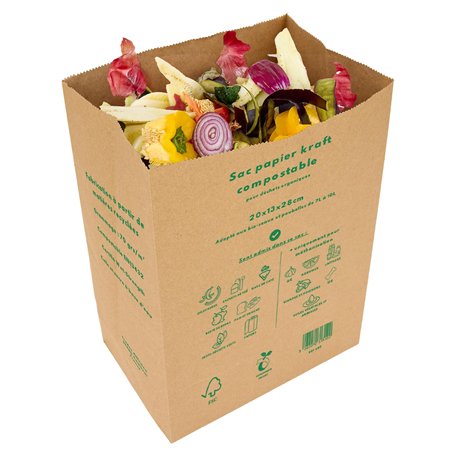 La Cordeline 20 Sacs Papier Kraft Compostables 10L Pour Déchets Organiques Maison