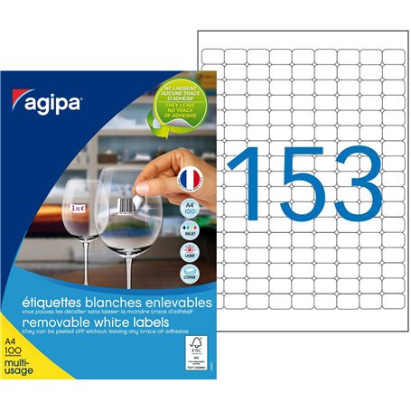 Agipa 101625 Lot de 15300 Etiquettes multi usage enlevable coins arrondis 22 x 16 mm Blanc