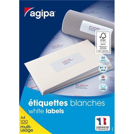 Apli Agipa 119016 - 200 Etiquettes adhésives blanches A4 MU - 210 x 148