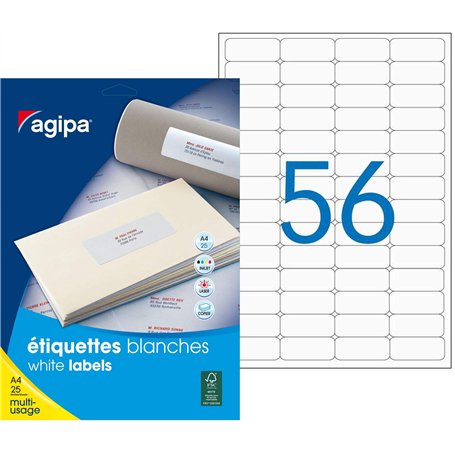 Apli Agipa – Pochette Étiquettes Adhésives Blanches Multi-Usages - Coins Arrondis – 50 x 20 mm – Certifié FSC - 1400 Étiquettes