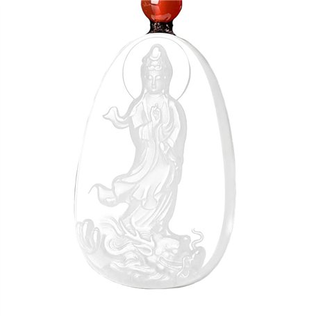 LXMYLI Véritable Jade Emerald Jade Dragon Kwan Yin Guan Yin Déesse de Mercy Bodhisattva Buddha Collier Pendentif amulette (Certi