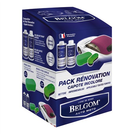 BELGOM – Pack Rénovation capote incolore - les produits nécessaires pour un entretien parfait de toutes les capotes en fibres na