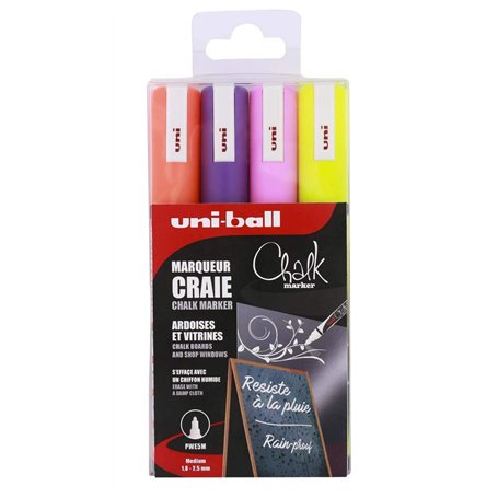 Uni Chalk Marker PWE5M/4 ASSF16 Pochette de 4 Marqueurs Craie Pointe Moyenne Assortis