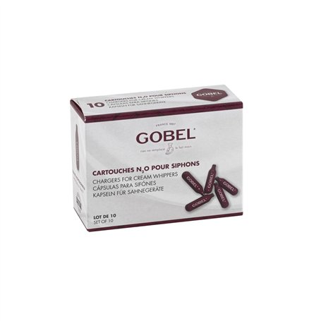 GOBEL - Lot de 10 Cartouches de gaz N₂0 pour siphons - Réussissez des Sauces Crèmes Chantilly Mousses Chaudes ou Froides – Recha