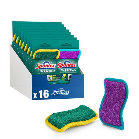 Éponges réutilisables Spontex Flex & Wash | Éponge Microfibre Double Face pour essuyer et frotter | Produits de Nettoyage pour l