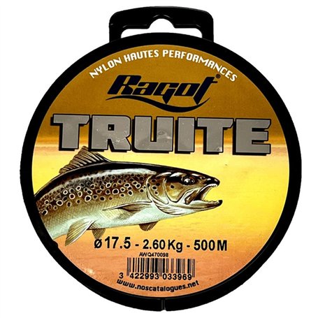 BOBINE NYLON TRUITE RAGOT 500M - 4 TAILLES (Diam 17.5 - 2.6 Kg)
