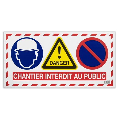 Vinmer 384003 Panneau de signalisation Chantier interdit au public 4 panneaux-en-1 800 x 400 mm