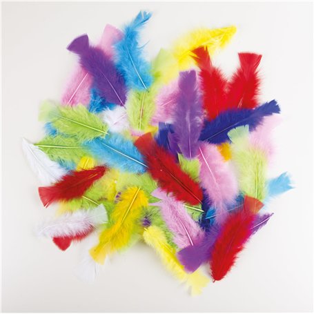 P'TIT CLOWN - 14515 - Lot de 50 Plumes Colorées 3g - Couleurs Aléatoires - Accessoire de Décoration pour Carnaval