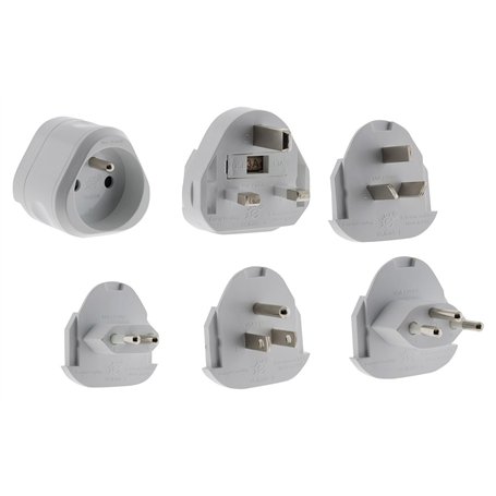 Zenitech - Lot de 6 adaptateurs de Voyage 5 Prises mâles + 100 Pays - Pochette Offerte - Blanc