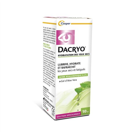 DACRYO® - Hydratation des yeux secs - Yeux secs & fatigués - Solution ophtalmique - Acide Hyaluronique et gel d'aloe vera - Flac