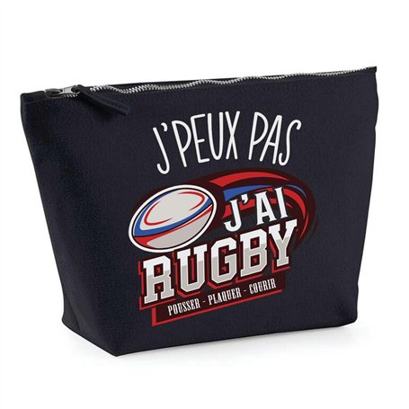 Trousse Noir Rugby Pousser Plaquer J'peux Pas | Pochette Toilette Maquillage Idée Sac Cadeau