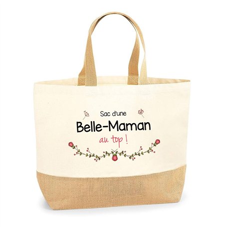 Sac Belle-Maman au top | Cabas de Plage Courses Coton et Toile de Jute Idée Cadeau Femme