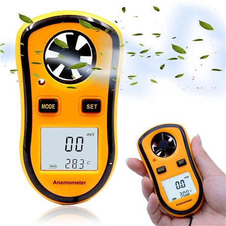 FISHTEC Anémomètre Numérique Portable - Mesure la Vitesse du Vent actuelle/moyenne/maximale + Température - Ecran LCD rétroéclai
