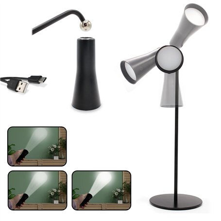 Lampe LED 3en1 : Lampe de Bureau LED + Applique Murale + Lampe Torche - Fixation Magnétique - Tête Orientable 360° - Batterie Re