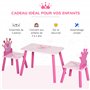 HOMCOM Ensemble Table et chaises Enfant Design Princesse Motif Couronne Bois pin MDF Rose