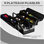 DURHAND Boite à outils métallique - coffret à outils - caisse à outils 3 niveaux 5 plateaux rétractables - tôle acier noir