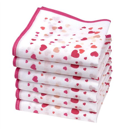 Merrysquare - Mini Mouchoirs Coeurs Roses - 100% Coton - 6 Unités - Petite Taille 23cm x 23cm - Modèle CONFETTI