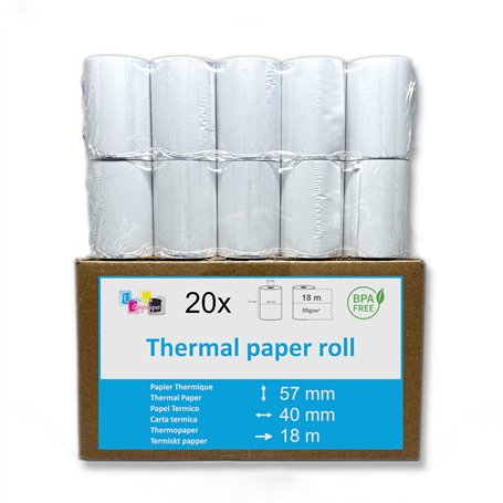 Lot de 20 - Bobine carte bancaire thermique 57 x 40 x 12 m -papier thermique pour CB 57 x 40 x 12 mm - Rouleaux machine carte (T