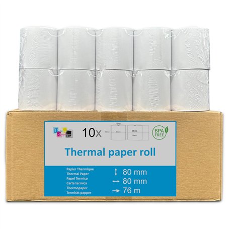 Bobine Thermique - 80x80x12 - Paquet De 10 pour rouleau pour caisse et imprimante thermique