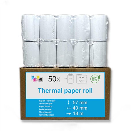 50 bobines de papier thermique pour terminal carte bleue - Dimension 57 x 40 x 12 mm - Bobines pour TPE machine carte cb bobine