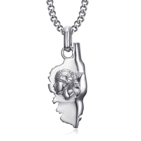 BOBIJOO Jewelry - Pendentif Collier Corse Carte île de beauté Corsica Tête de Maure Acier Inoxydable Argent Chaîne