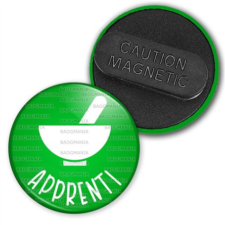 Badgmania Badge Magnétique 3.8cm Apprenti Préparateur en Pharmacie Mortier Blanc Fond Vert Identifiant Pharmacie