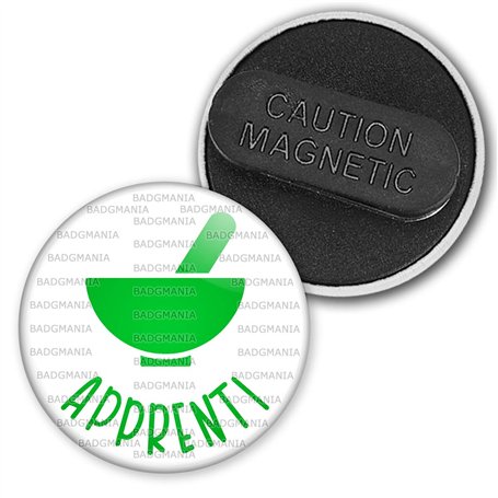 Badgmania Badge Magnétique 3.8cm Apprenti Préparateur en Pharmacie Mortier Vert Fond Blanc Identifiant Pharmacie