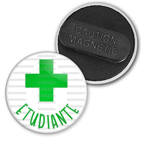 Badgmania Badge Magnétique 3.8cm Etudiante en Pharmacie Croix Verte Fond Blanc Identifiant Pharmacie