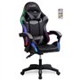 Amstrad AMS-900-LED-BK Fauteuil/Chaise de Bureau Gamer Noir Gris - Eclairage LED 366 Effets - Télécommande