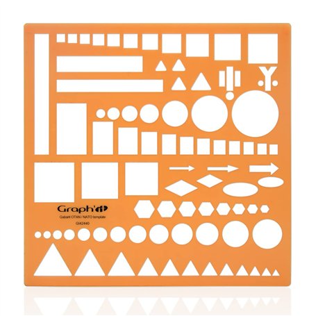 GRAPH'IT Normographe Gabarit OTAN - Idéal Traçage pour Cartes et Schémas - 87 Formes Géométriques - Acrylique Souple et Résistan