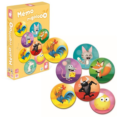 Janod - Mémo Rigolooo - Jeu de Mémoire et d'Association - 2 à 6 joueurs - Dès 3 ans - J02736