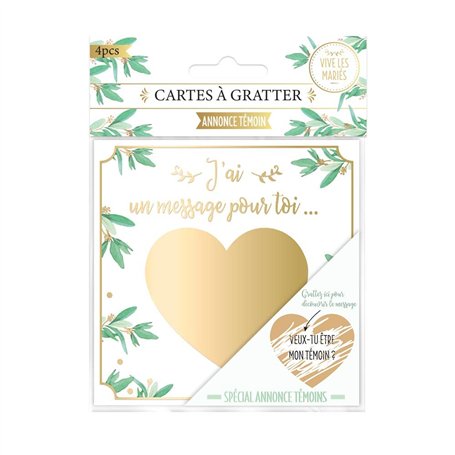 Pack de 4 Cartes à gratter Annonce Témoin de Mariage