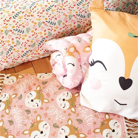 CÔTE DECO Tapis pour Enfants 45x75cm - Motif imprimé biche Rose et Bleu - Tapis Chambre Enfant 100% Coton recyclé