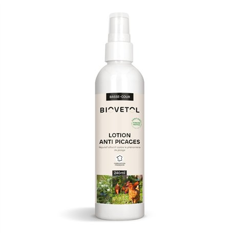 Biovetol - Lotion Anti picages pour l'animal - Formulé à partir d’Huile de Cade pour Animaux de Basse-Cour - 240 ML