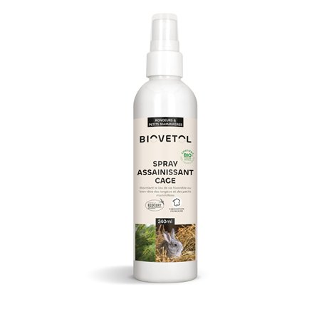 Biovetol - Spray Assainissant Cage - Antiparasitaires pour la Cage pour Rongeurs et Petits Mammifères - 240ml