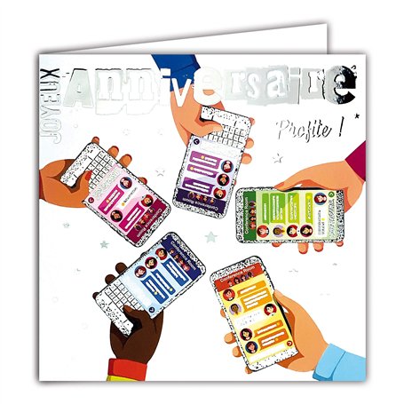 Afie 22035 Carte Carrée Argentée Heureux Anniversaire Profite Téléphones Portables Smartphones Réseaux sociaux