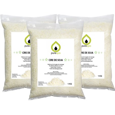 Purespa | Cire de soja Blanc | Naturel |écologique |3 kg |en flocons | cire Premium | fabrication Bougies | cosmétiques | 3X1kg