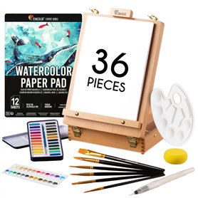 Set de Peinture Aquarelle 36 Pièces - Cadeau Kit d' Aquarelle pour débuter - Boite 2-en-1 Rangement et Chevalet, Palette Aquarel Set de Peinture Aquarelle 36 Pièces - Cadeau Kit d' Aquarelle pour débuter - Boite 2-en-1 Rangement et Chevalet