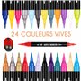Zenacolor Feutre Acrylique à Double Pointe (Pointes Fines et Pinceau) - 24 Couleurs Uniques de Marqueur Acrylique pour Diverses 