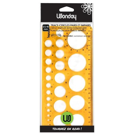 Uttse WONDAY - Trace-cercles "INCASSABLE" Pairs et Impairs de 2 à 40 mm - Normographe rond