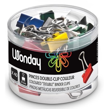 WONDAY - Boite de 40 Pinces Double-Clip 19 mm Couleurs assorties