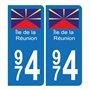 Autocollant Plaque d'immatriculation 974 Ile de la Réunion Bis