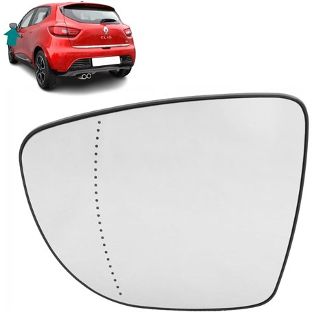 Glace de Rétroviseur Extérieur AVANT GAUCHE (Dégivrante) avec Support compatible pour Renault Captur Zoé Clio 4 et 5 OEM 9636699