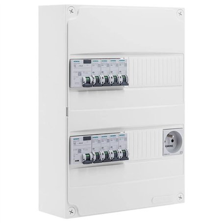 Tableau électrique pré-équipé 2 rangées 26 modules 8 disjoncteurs 2 interrupteurs différentiels + prise 2P+T