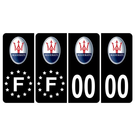 Pack 2 paires Autocollant Stickers Plaque d'immatriculation Premium Maserati Noir - Numéro Personnalisé