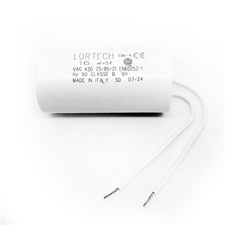 CONDENSATEUR AVEC FILS 16µF - Ø36x69mm - Fond plat- Fabriqué en Italie