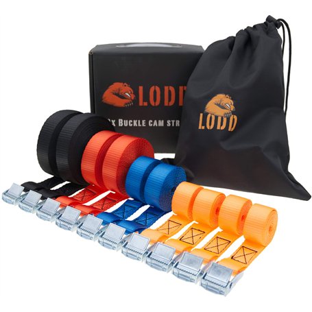 LODD - 10 Sangles Bagagères à Griffe (1m à 6m) - Résistance 250kg - 4 Tailles et Couleurs pour Transport et arrimage de Bagages