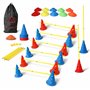 JUMPFEAT© Kit d’Accessoires Premium d'entraînement Sportif |Plots/Disques/Barres| – Cônes avec Fixation |Haies| pour Football